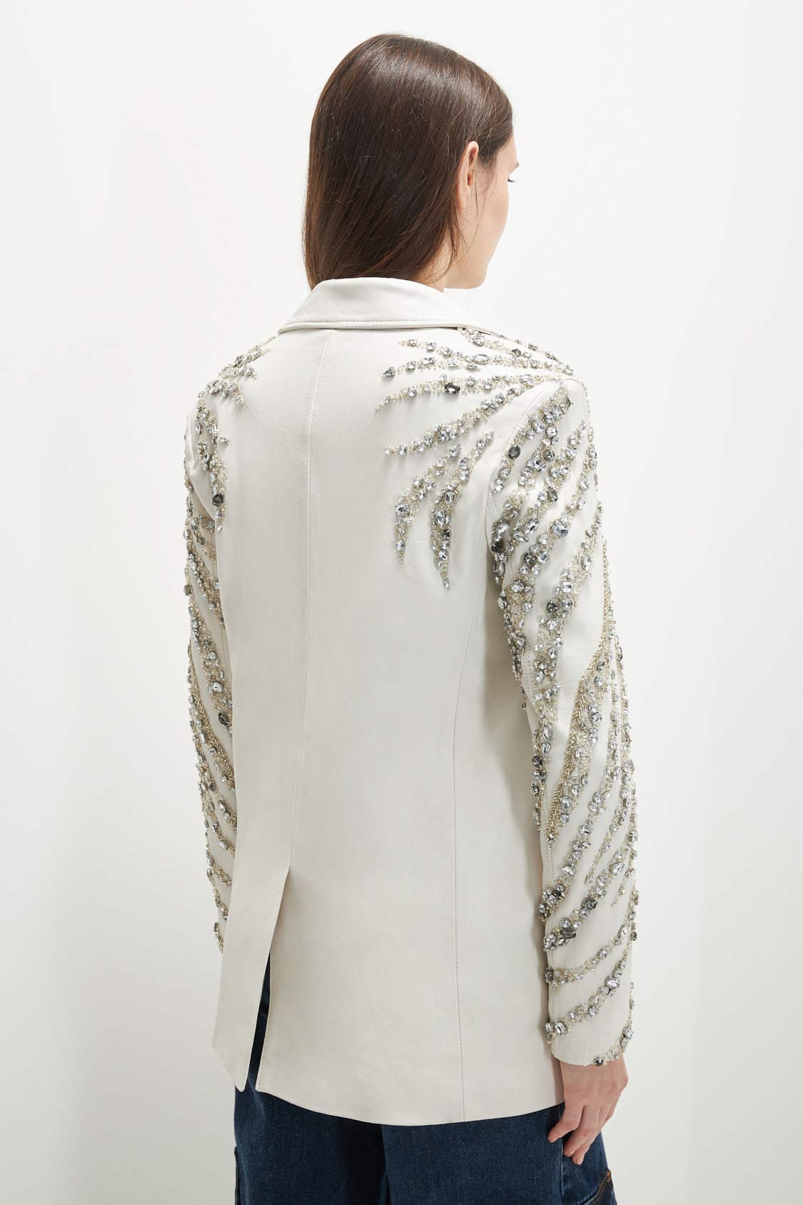 Luxury Hand-embroidered Lamb Leather Addison Blazer / White