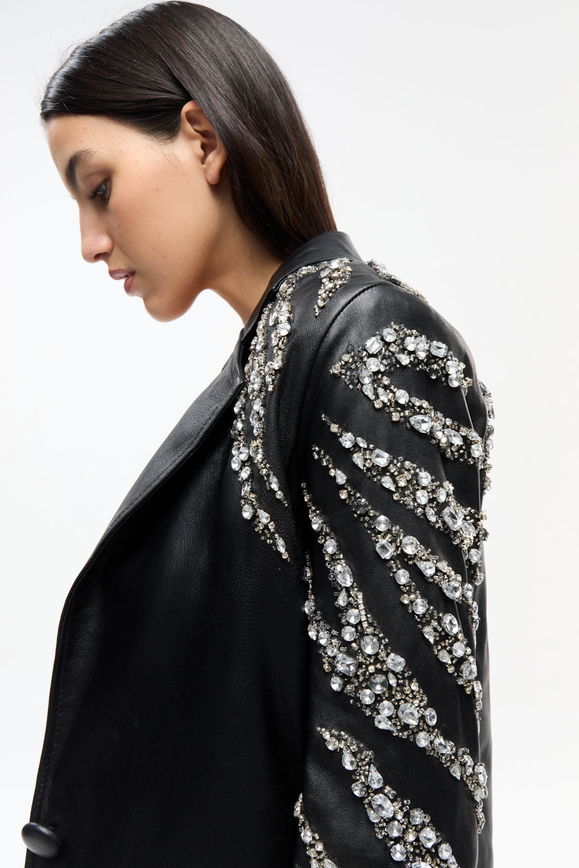 Luxury Hand-embroidered Lamb Leather Addison Blazer / Black