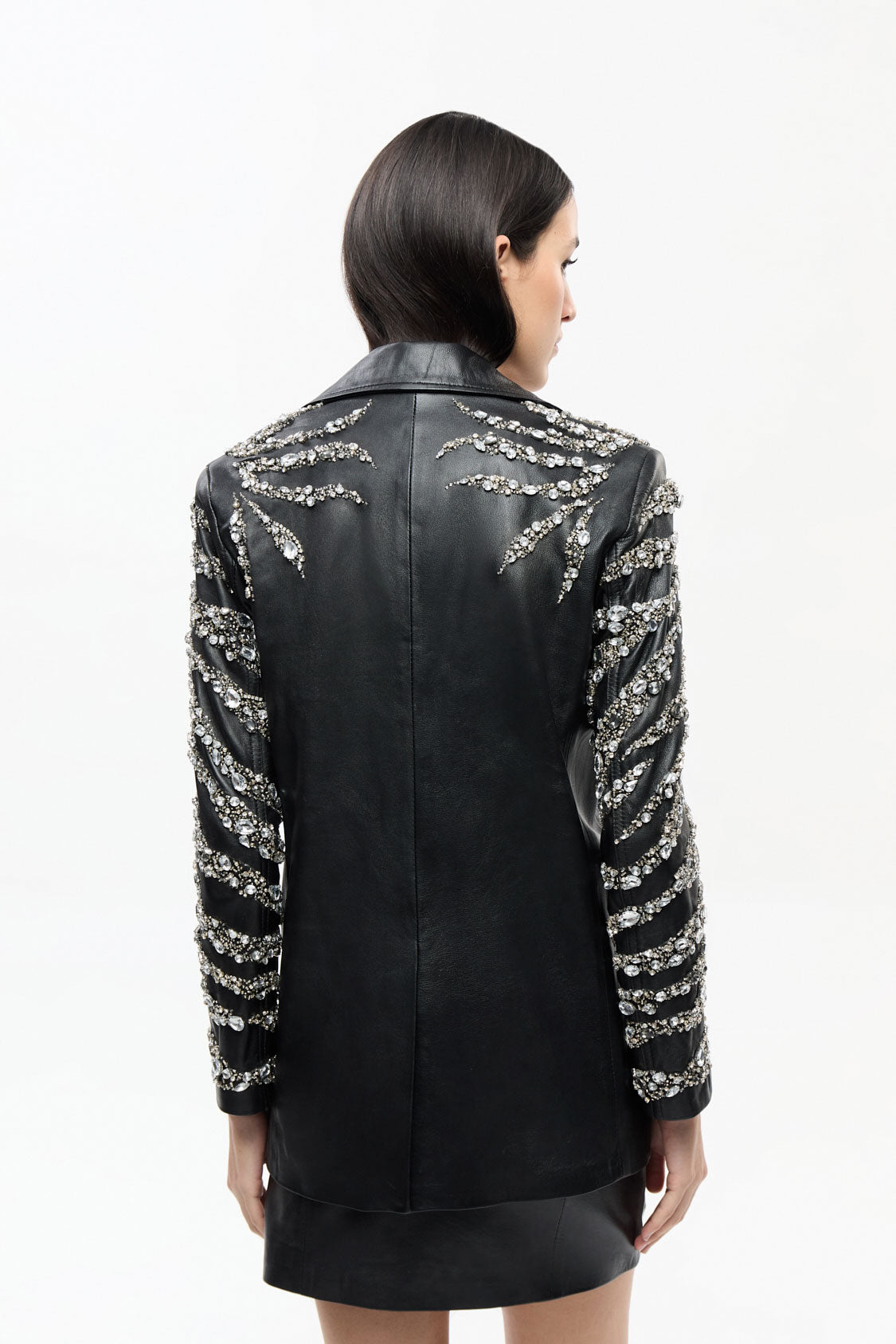 Luxury Hand-embroidered Lamb Leather Addison Blazer / Black